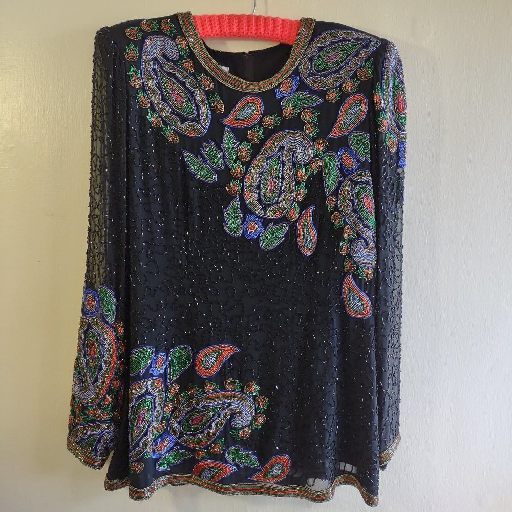 Vintage Jack Bryan Beaded Top Elegant Quiet Luxury Special Occasion  Size 6